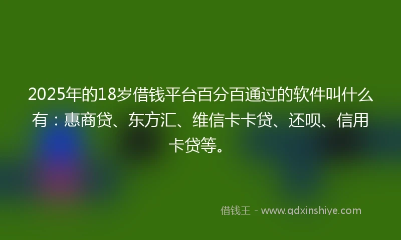2025年的18岁借钱平台百分百通过的软件叫什么有：惠商贷、东方汇、维信卡卡贷、还呗、信用卡贷等。