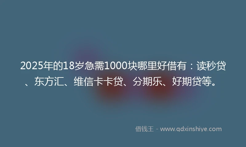 2025年的18岁急需1000块哪里好借有：读秒贷、东方汇、维信卡卡贷、分期乐、好期贷等。