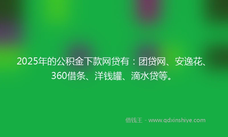 2025年的公积金下款网贷有：团贷网、安逸花、360借条、洋钱罐、滴水贷等。