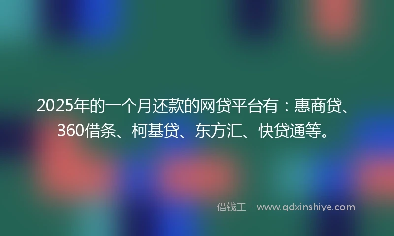 2025年的一个月还款的网贷平台有：惠商贷、360借条、柯基贷、东方汇、快贷通等。