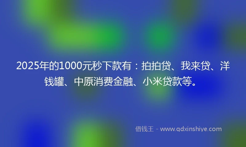 2025年的1000元秒下款有：拍拍贷、我来贷、洋钱罐、中原消费金融、小米贷款等。