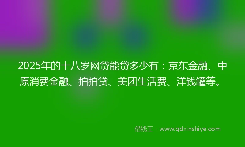 2025年的十八岁网贷能贷多少有：京东金融、中原消费金融、拍拍贷、美团生活费、洋钱罐等。