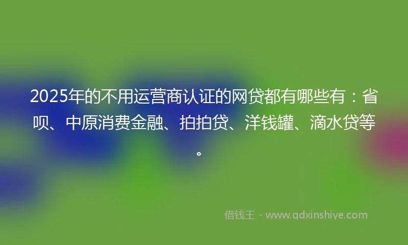 2025年的不用运营商认证的网贷都有哪些有：省呗、中原消费金融、拍拍贷、洋钱罐、滴水贷等。