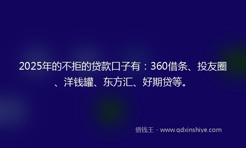 2025年的不拒的贷款口子有：360借条、投友圈、洋钱罐、东方汇、好期贷等。