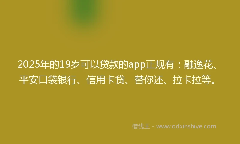 2025年的19岁可以贷款的app正规有：融逸花、平安口袋银行、信用卡贷、替你还、拉卡拉等。