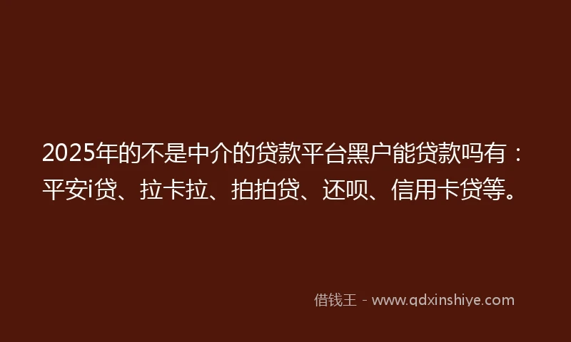 2025年的不是中介的贷款平台黑户能贷款吗有：平安i贷、拉卡拉、拍拍贷、还呗、信用卡贷等。