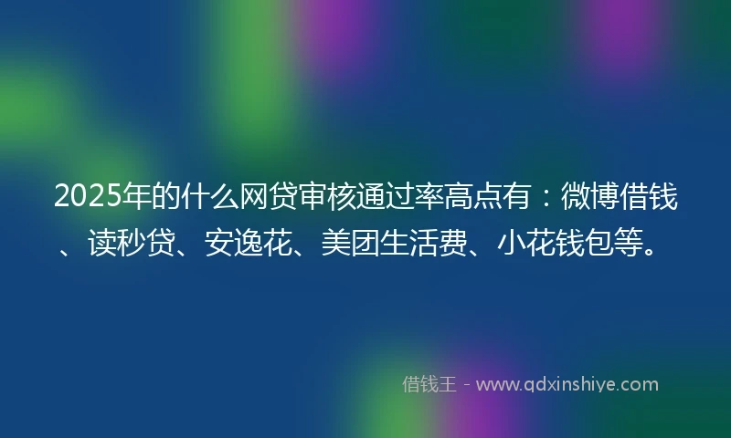 2025年的什么网贷审核通过率高点有：微博借钱、读秒贷、安逸花、美团生活费、小花钱包等。