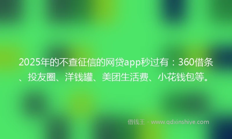 2025年的不查征信的网贷app秒过有：360借条、投友圈、洋钱罐、美团生活费、小花钱包等。