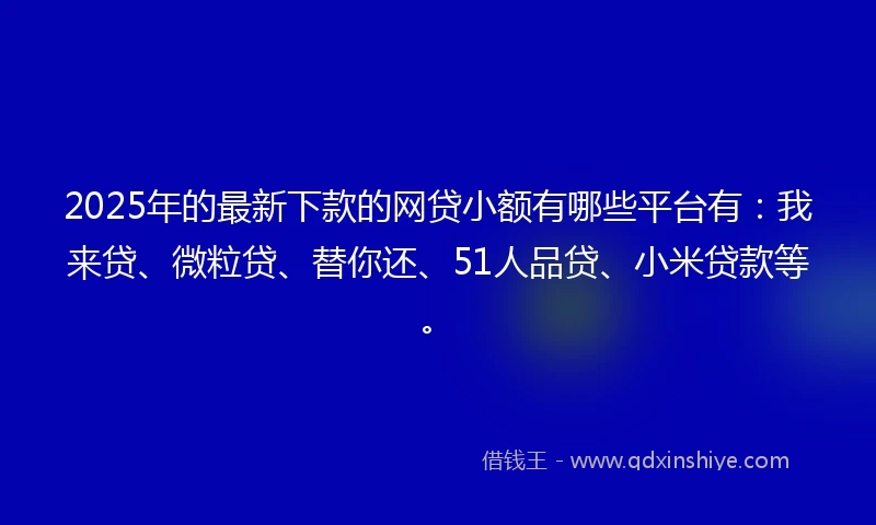 2025年的最新下款的网贷小额有哪些平台有：我来贷、微粒贷、替你还、51人品贷、小米贷款等。