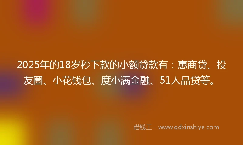 2025年的18岁秒下款的小额贷款有：惠商贷、投友圈、小花钱包、度小满金融、51人品贷等。