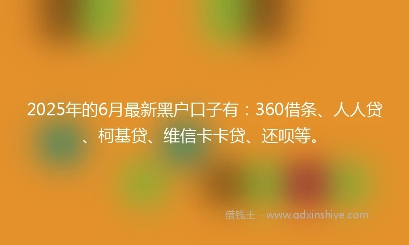2025年的6月最新黑户口子有：360借条、人人贷、柯基贷、维信卡卡贷、还呗等。