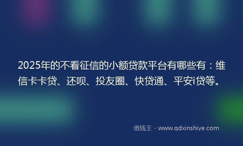 2025年的不看征信的小额贷款平台有哪些有：维信卡卡贷、还呗、投友圈、快贷通、平安i贷等。