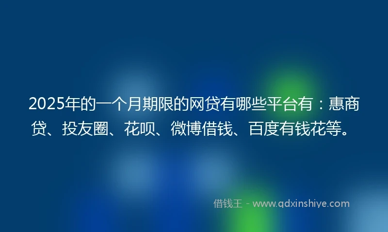 2025年的一个月期限的网贷有哪些平台有：惠商贷、投友圈、花呗、微博借钱、百度有钱花等。