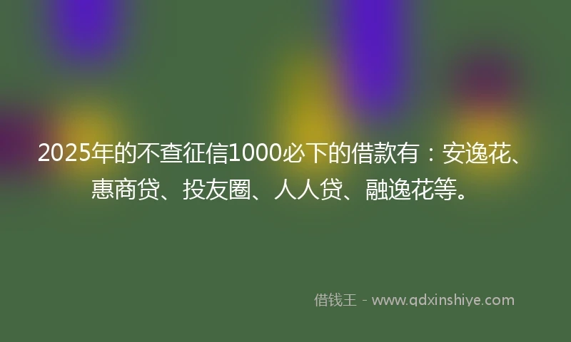 2025年的不查征信1000必下的借款有：安逸花、惠商贷、投友圈、人人贷、融逸花等。