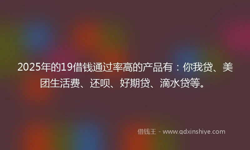 2025年的19借钱通过率高的产品有：你我贷、美团生活费、还呗、好期贷、滴水贷等。