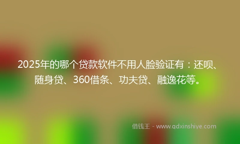 2025年的哪个贷款软件不用人脸验证有：还呗、随身贷、360借条、功夫贷、融逸花等。
