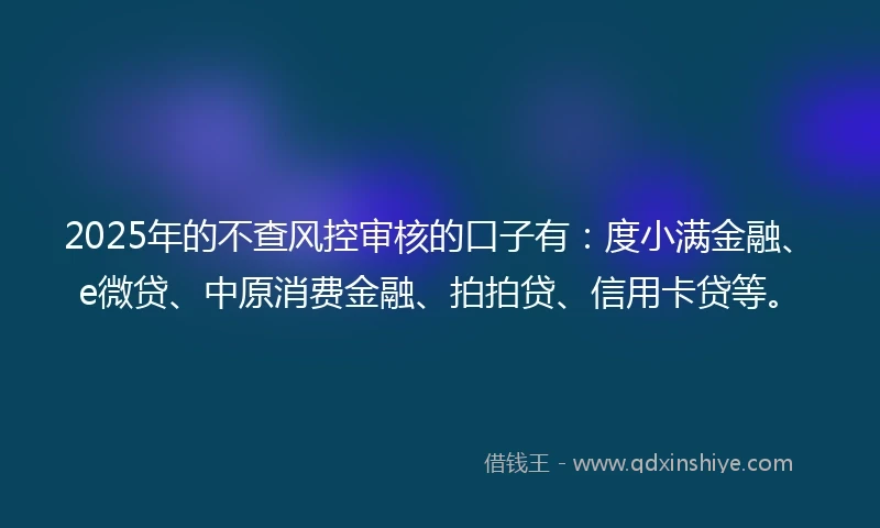 2025年的不查风控审核的口子有：度小满金融、e微贷、中原消费金融、拍拍贷、信用卡贷等。