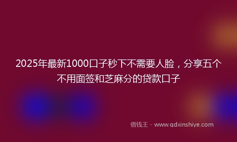2025年最新1000口子秒下不需要人脸，分享五个不用面签和芝麻分的贷款口子