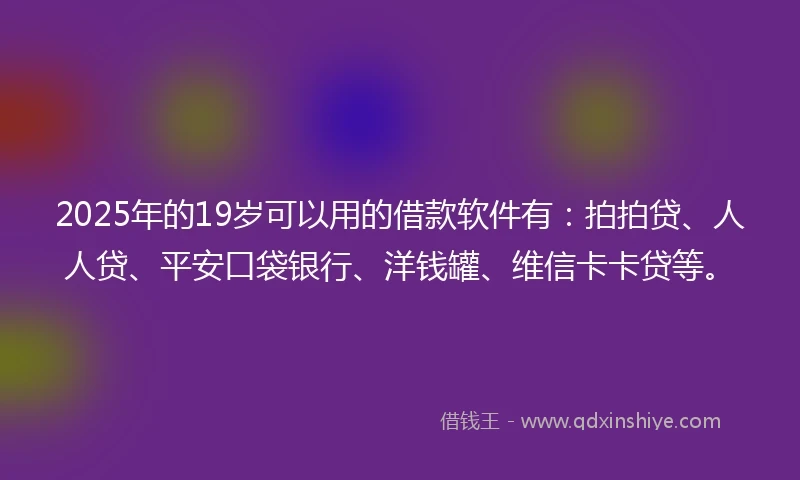 2025年的19岁可以用的借款软件有：拍拍贷、人人贷、平安口袋银行、洋钱罐、维信卡卡贷等。