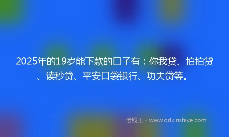 2025年的19岁能下款的口子有：你我贷、拍拍贷、读秒贷、平安口袋银行、功夫贷等。