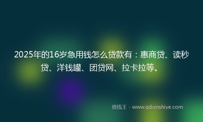 2025年的16岁急用钱怎么贷款有：惠商贷、读秒贷、洋钱罐、团贷网、拉卡拉等。