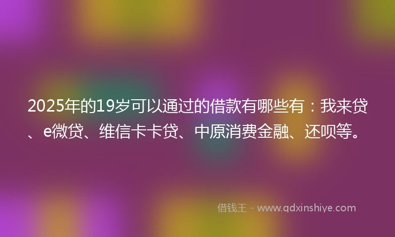 2025年的19岁可以通过的借款有哪些有：我来贷、e微贷、维信卡卡贷、中原消费金融、还呗等。