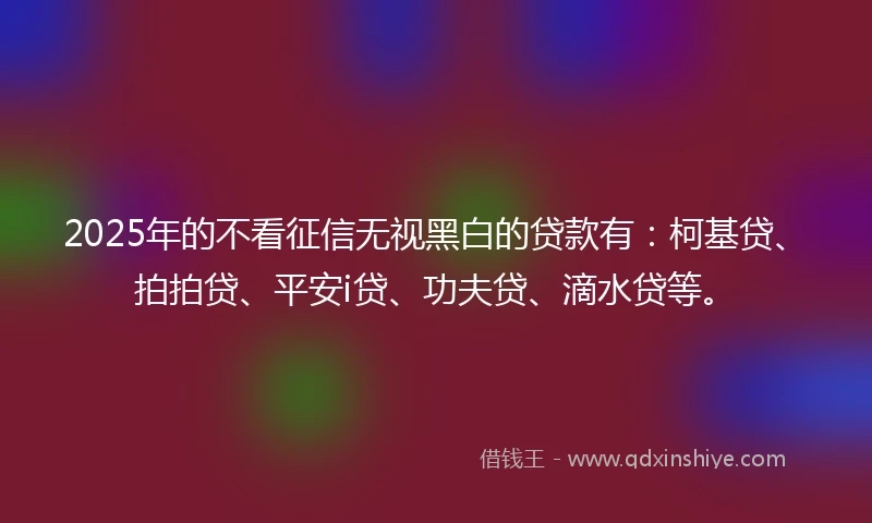2025年的不看征信无视黑白的贷款有：柯基贷、拍拍贷、平安i贷、功夫贷、滴水贷等。