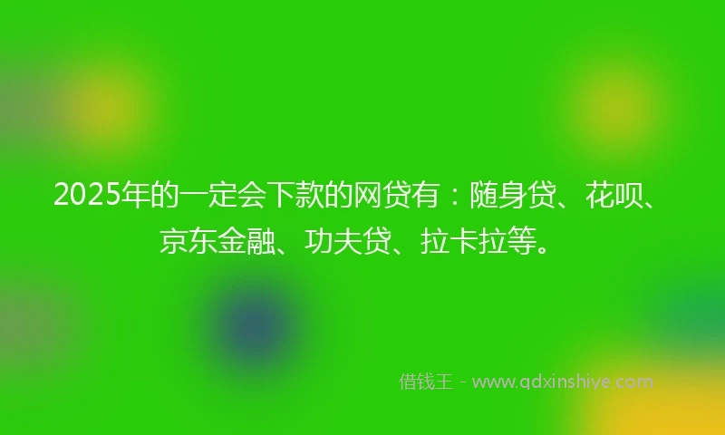 2025年的一定会下款的网贷有：随身贷、花呗、京东金融、功夫贷、拉卡拉等。