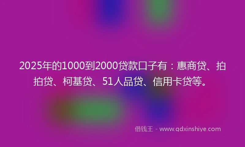 2025年的1000到2000贷款口子有：惠商贷、拍拍贷、柯基贷、51人品贷、信用卡贷等。