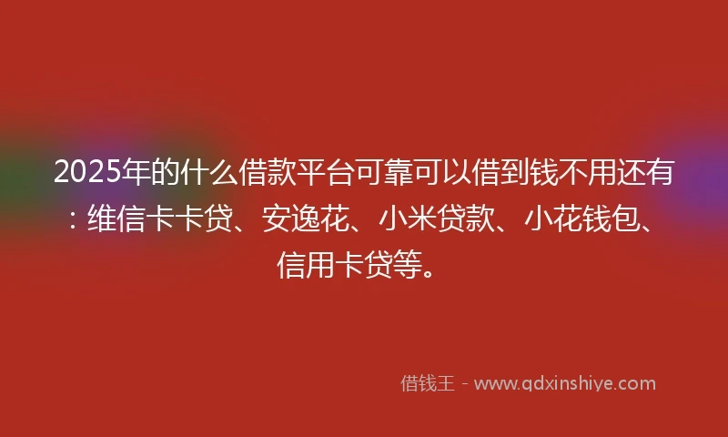 2025年的什么借款平台可靠可以借到钱不用还有：维信卡卡贷、安逸花、小米贷款、小花钱包、信用卡贷等。
