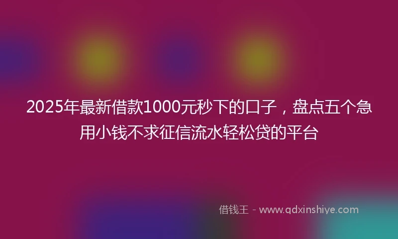 2025年最新借款1000元秒下的口子，盘点五个急用小钱不求征信流水轻松贷的平台
