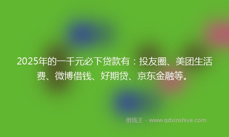 2025年的一千元必下贷款有：投友圈、美团生活费、微博借钱、好期贷、京东金融等。