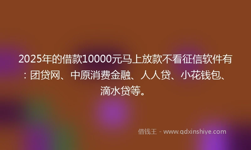 2025年的借款10000元马上放款不看征信软件有：团贷网、中原消费金融、人人贷、小花钱包、滴水贷等。