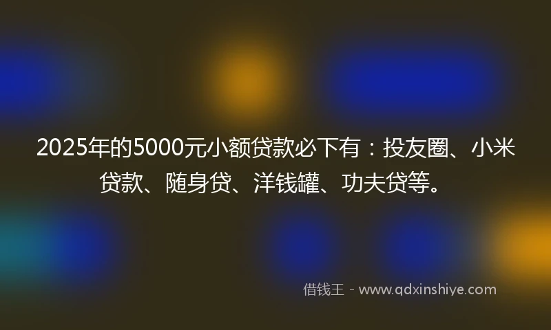 2025年的5000元小额贷款必下有：投友圈、小米贷款、随身贷、洋钱罐、功夫贷等。
