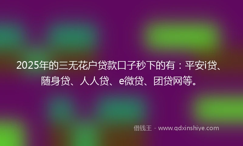 2025年的三无花户贷款口子秒下的有：平安i贷、随身贷、人人贷、e微贷、团贷网等。