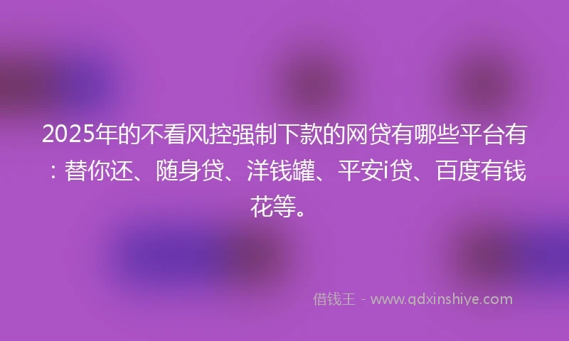 2025年的不看风控强制下款的网贷有哪些平台有：替你还、随身贷、洋钱罐、平安i贷、百度有钱花等。