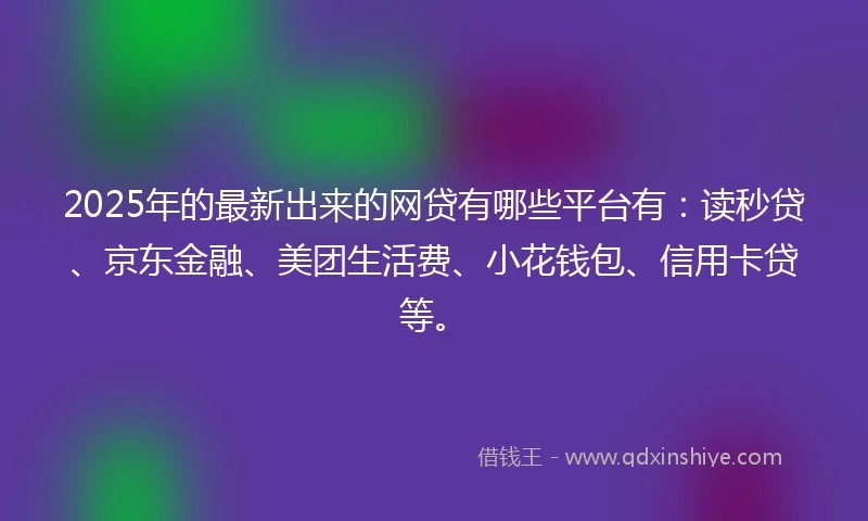 2025年的最新出来的网贷有哪些平台有：读秒贷、京东金融、美团生活费、小花钱包、信用卡贷等。