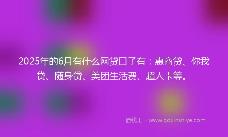 2025年的6月有什么网贷口子有：惠商贷、你我贷、随身贷、美团生活费、超人卡等。