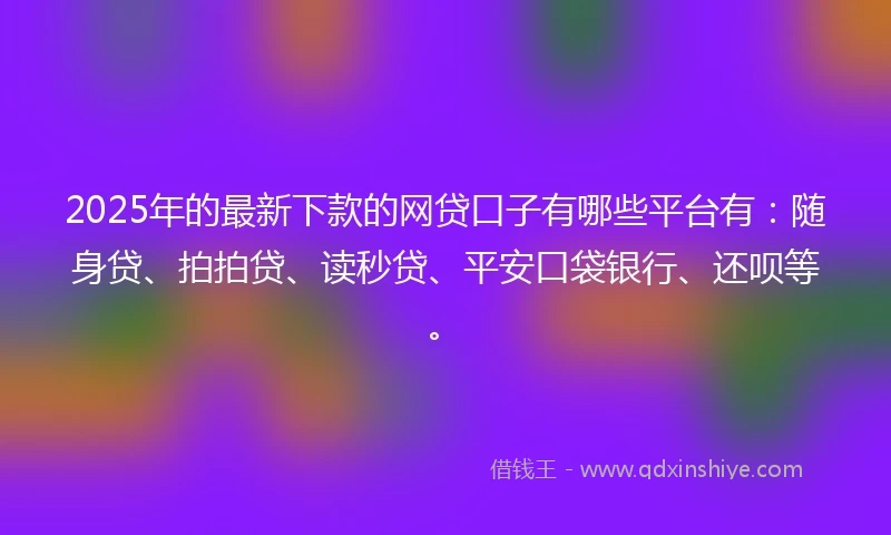2025年的最新下款的网贷口子有哪些平台有：随身贷、拍拍贷、读秒贷、平安口袋银行、还呗等。