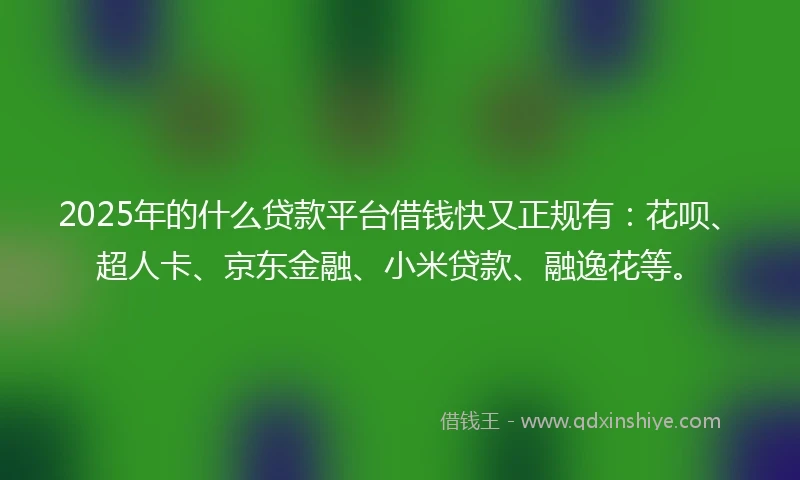 2025年的什么贷款平台借钱快又正规有：花呗、超人卡、京东金融、小米贷款、融逸花等。