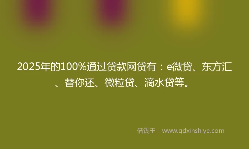 2025年的100%通过贷款网贷有：e微贷、东方汇、替你还、微粒贷、滴水贷等。