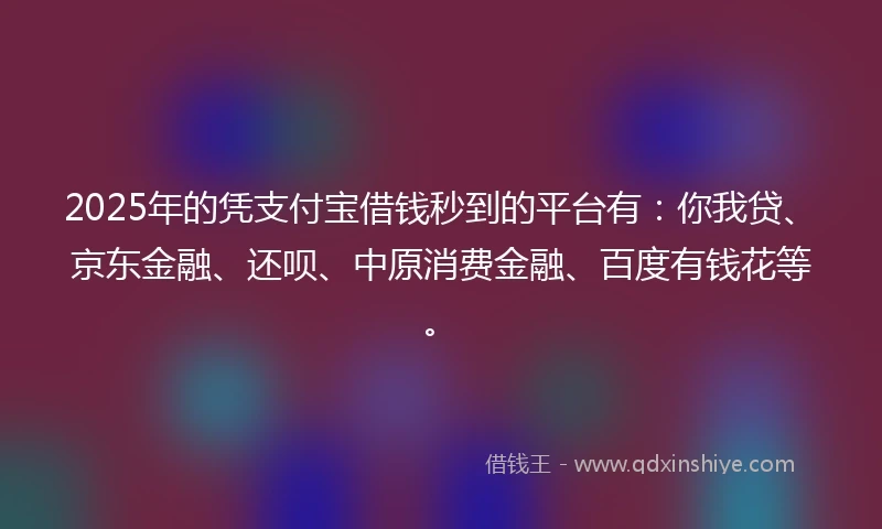 2025年的凭支付宝借钱秒到的平台有：你我贷、京东金融、还呗、中原消费金融、百度有钱花等。