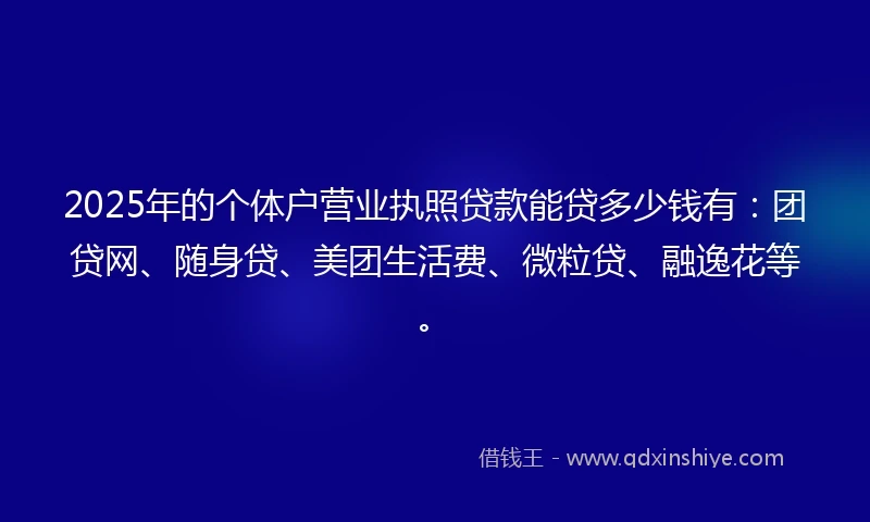 2025年的个体户营业执照贷款能贷多少钱有：团贷网、随身贷、美团生活费、微粒贷、融逸花等。