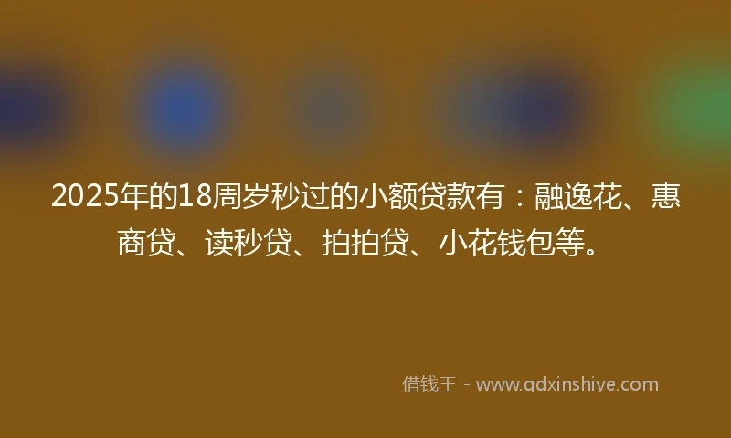 2025年的18周岁秒过的小额贷款有：融逸花、惠商贷、读秒贷、拍拍贷、小花钱包等。