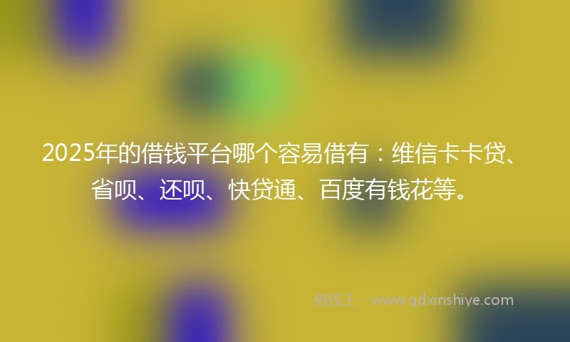2025年的借钱平台哪个容易借有：维信卡卡贷、省呗、还呗、快贷通、百度有钱花等。