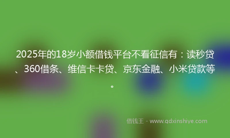 2025年的18岁小额借钱平台不看征信有：读秒贷、360借条、维信卡卡贷、京东金融、小米贷款等。