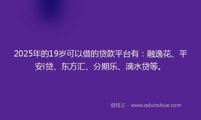 2025年的19岁可以借的贷款平台有:融逸花、平安i贷、东方汇、分期乐、滴水贷等。