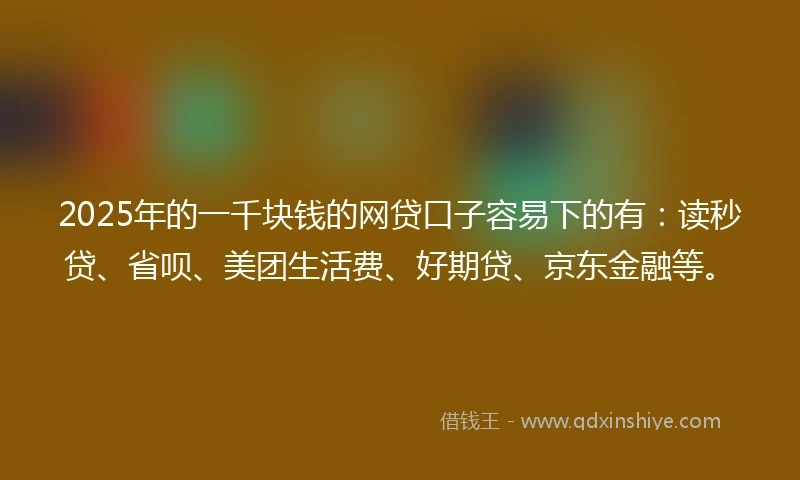 2025年的一千块钱的网贷口子容易下的有：读秒贷、省呗、美团生活费、好期贷、京东金融等。