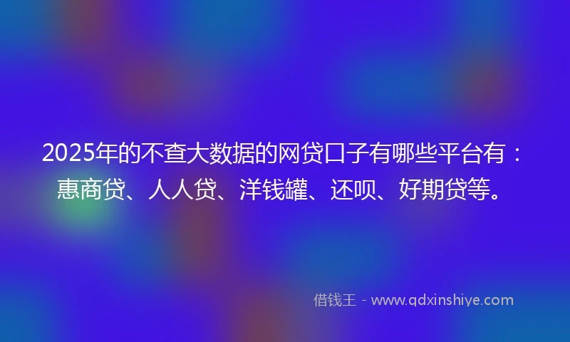 2025年的不查大数据的网贷口子有哪些平台有：惠商贷、人人贷、洋钱罐、还呗、好期贷等。