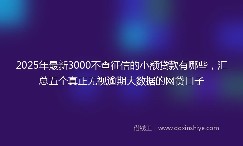 2025年最新3000不查征信的小额贷款有哪些，汇总五个真正无视逾期大数据的网贷口子